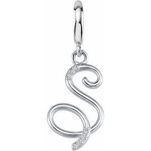 Ladies Script Initial S Natural Diamond Charm/Pendant (I2, G-H) — Sterling Silver