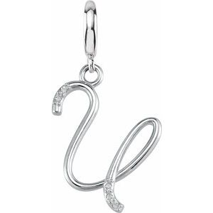 Ladies Script Initial U Natural Diamond Charm/Pendant (I2, G-H) — Sterling Silver