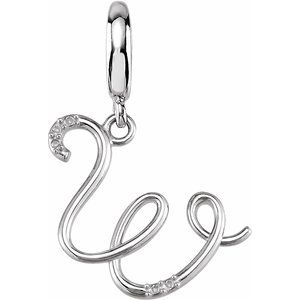 Ladies Script Initial W Natural Diamond Charm/Pendant (I2, G-H) — Sterling Silver
