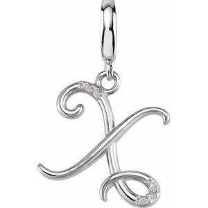 Ladies Script Initial X Natural Diamond Charm/Pendant (I2, G-H) — Sterling Silver