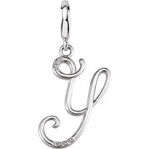 Ladies Script Initial Y Natural Diamond Charm/Pendant (I2, G-H) — Sterling Silver