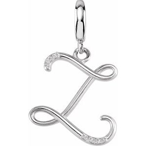 Ladies Script Initial Z Natural Diamond Charm/Pendant (I2, G-H) — Sterling Silver