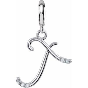 Ladies Script Initial J Natural Diamond Charm/Pendant (I2, G-H) — Sterling Silver