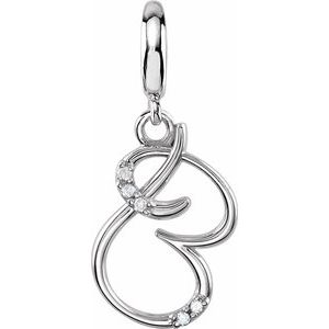 Ladies Script Initial B Natural Diamond Charm/Pendant (I2, G-H) — Sterling Silver