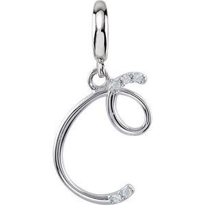 Ladies Script Initial C Natural Diamond Charm/Pendant (I2, G-H) — Sterling Silver