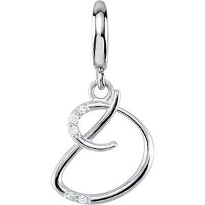 Ladies Script Initial D Natural Diamond Charm/Pendant (I2, G-H) — Sterling Silver