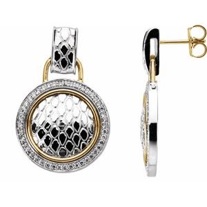 Ladies Natural Diamond Snake Skin Earrings — Sterling Silver & 14K Yellow Gold