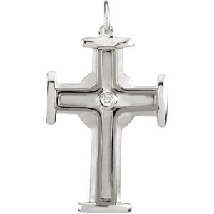 Ladies Natural Diamond Cross Pendant (I1, H+) — Sterling Silver