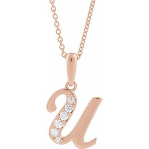 Ladies Natural Diamond Initial U Necklace (I1, G-H Ctw) — 14K Rose Gold