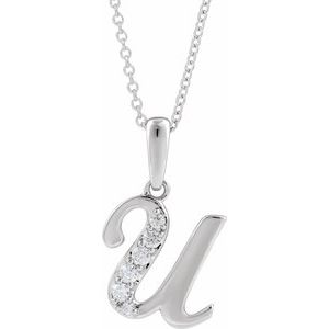 Ladies Natural Diamond Initial U Necklace (I1, G-H Ctw) — 14K White Gold