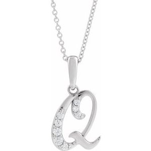Ladies Natural Diamond Initial Q Necklace (I1, G-H Ctw) — 14K White Gold