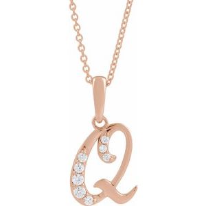 Ladies Natural Diamond Initial Q Necklace (I1, G-H Ctw) — 14K Rose Gold