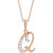 Ladies Natural Diamond Initial Q Necklace (I1, G-H Ctw) — 14K Rose Gold