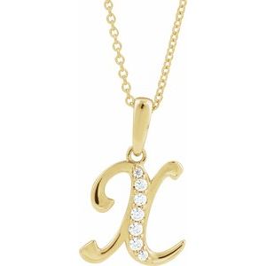 Ladies Natural Diamond Initial X Necklace (I1, G-H Ctw) — 14K Yellow Gold