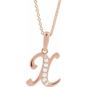 Ladies Natural Diamond Initial X Necklace (I1, G-H) — 14K Rose Gold
