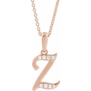 Ladies Natural Diamond Initial Z Necklace (I1, G-H Ctw) — 14K Rose Gold