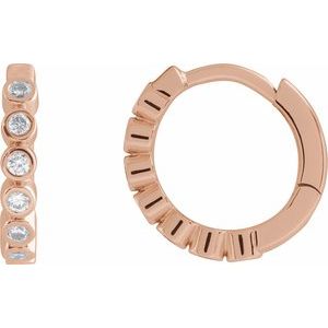 Ladies Natural Diamond 12.24 mm Hinged Hoop Earrings (I1, G-H) — 14K Rose Gold