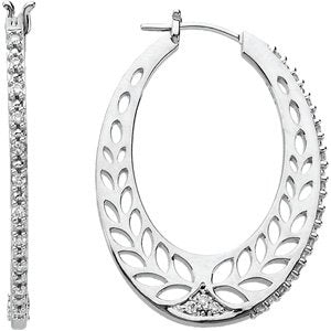 Ladies Natural Diamond Hoop Earring (I1) — 14K White Gold