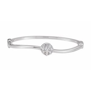 Ladies Natural Diamond Cluster Bangle 6 1/ Bracelet (I1, G-H) — 14K White Gold