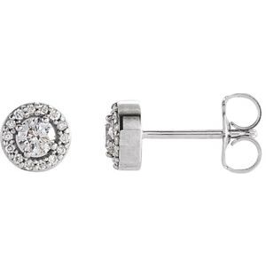 Ladies Natural Diamond Halo-Style Earrings — 14K White Gold