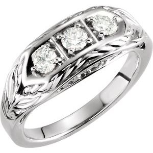 Ladies Natural Diamond Three-Stone Ring (I1, G-H) — 14K White Gold