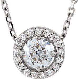 Ladies Natural Diamond Halo-Style Necklace (I1, G-H) — 14K White Gold