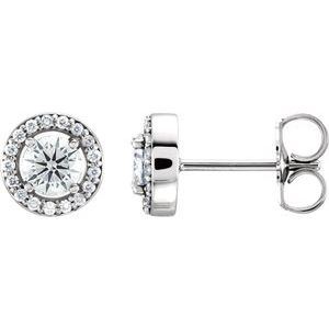 Ladies Natural Diamond Halo-Style Earrings — 14K White Gold