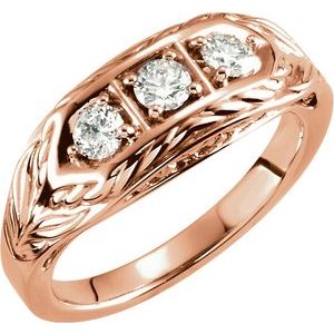 Ladies Natural Diamond Three-Stone Ring (I1, G-H) — 14K Rose Gold