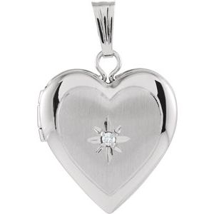 Ladies Natural Diamond Heart Locket — 14K White Gold