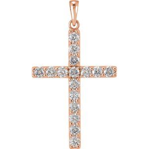 Ladies Natural Diamond Cross Pendant (I1, G-H) — 14K Rose Gold