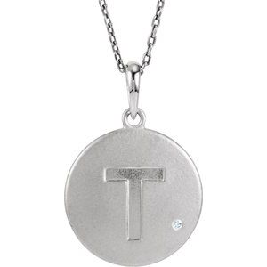 Ladies Natural Diamond Initial T Necklace (I2, G-H) — Sterling Silver