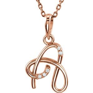 Ladies Natural Diamond Initial A Necklace (I1, G-H) — 14K Rose Gold