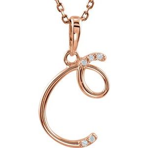 Ladies Natural Diamond Initial C Necklace (I1, G-H) — 14K Rose Gold