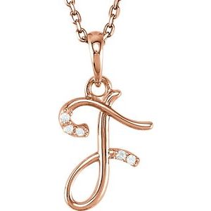 Ladies Natural Diamond Initial F Necklace (I1, G-H) — 14K Rose Gold