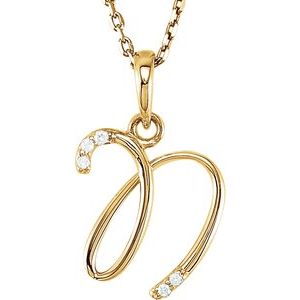 Ladies Natural Diamond Initial N Necklace (I1, G-H) — 14K Yellow Gold