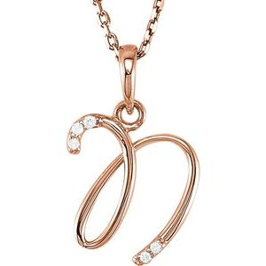 Ladies Natural Diamond Initial N Necklace (I1, G-H) — 14K Rose Gold