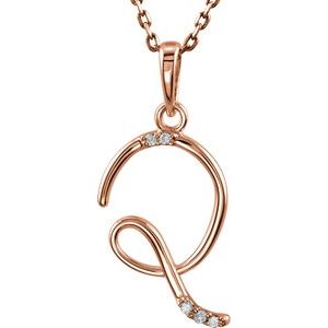 Ladies Natural Diamond Initial Q Necklace (I1, G-H) — 14K Rose Gold