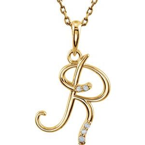 Ladies Natural Diamond Initial R Necklace (I1, G-H) — 14K Yellow Gold