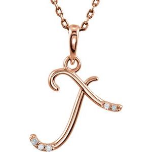Ladies Natural Diamond Initial T Necklace (I1, G-H) — 14K Rose Gold