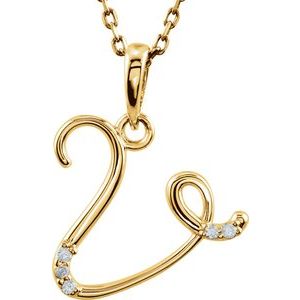 Ladies Natural Diamond Initial V Necklace (I1, G-H) — 14K Yellow Gold