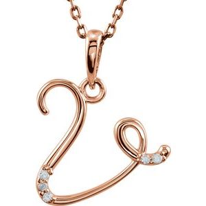 Ladies Natural Diamond Initial V Necklace (I1, G-H) — 14K Rose Gold