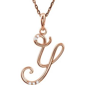 Ladies Natural Diamond Initial Y Necklace (I1, G-H) — 14K Rose Gold