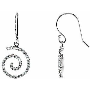 Ladies Natural Diamond Swirl Earrings — 14K White Gold