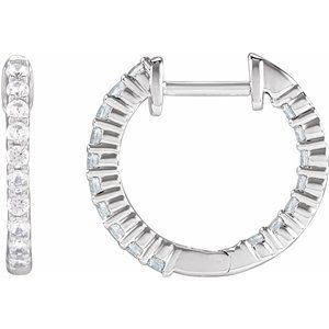 Ladies Natural Diamond Inside-Outside Hinged 14.5 mm Hoop Earrings (I1, G-H) — 14K White Gold