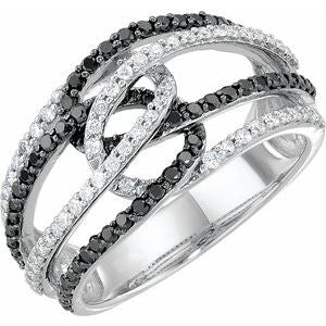 Ladies Black Rhodium-Plated Black White Natural Diamond Ring (I1, H+) — 14K White Gold