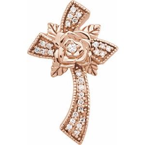 Ladies Natural Diamond Floral-Inspired Cross Pendant (I1, G-H) — 14K Rose Gold