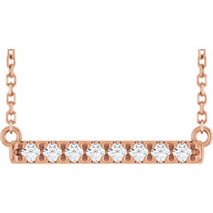 Ladies Natural Diamond French-Set Bar Necklace (I1, G-H) — 14K Rose Gold