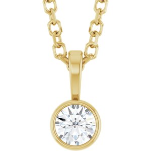 Ladies Natural Diamond Bezel-Set Solitaire Necklace (I1, G-H) — 14K Yellow Gold