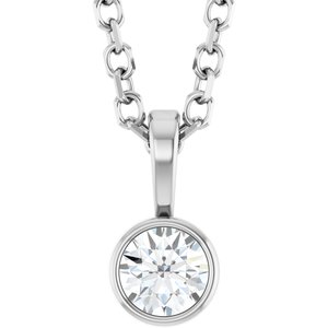 Ladies Natural Diamond Bezel-Set Solitaire Necklace (I1, G-H) — Sterling Silver