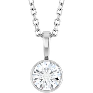 Ladies Natural Diamond Bezel-Set Solitaire Necklace (I1, G-H) — Platinum